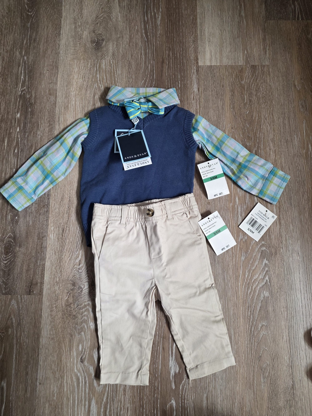 Andy & Evan Navy Sweater and Cream Khaki Pants Set